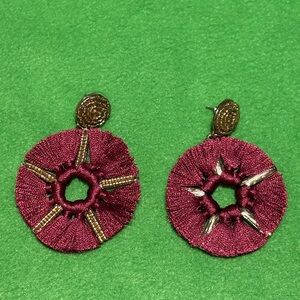 Burgundy and Gold Statement Earrings